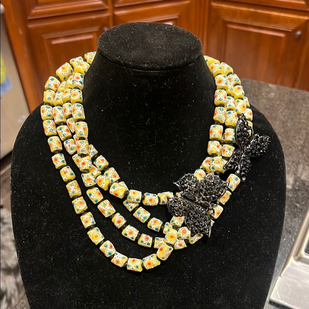 Floral Beaded Necklace with Black Accents